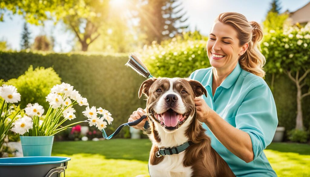 Long-haired pitbull grooming