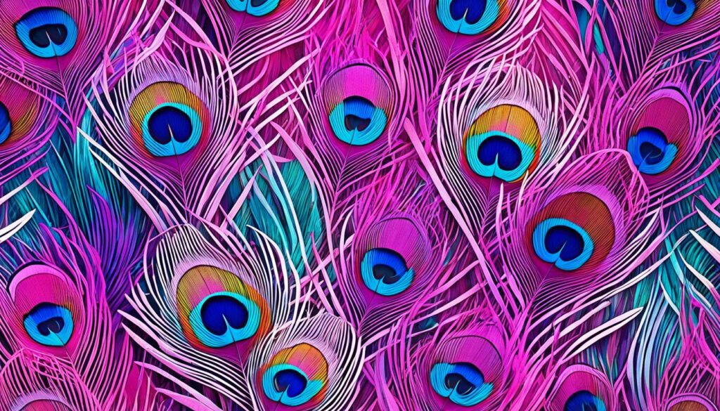 Pink peacock plumage patterns