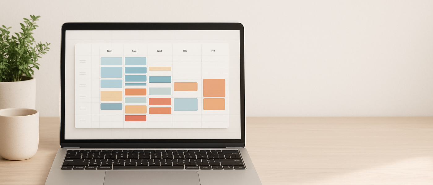 Exhentaime time-blocked weekly planner on laptop
