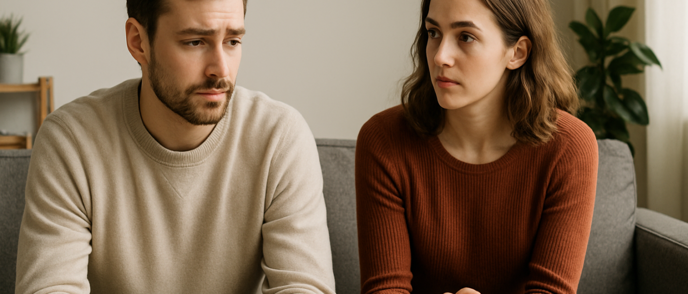 Couple discussing relationship at three-month stage