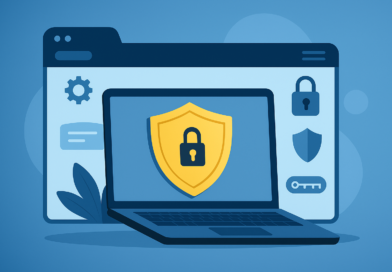 illustration of secure website with lock and shield